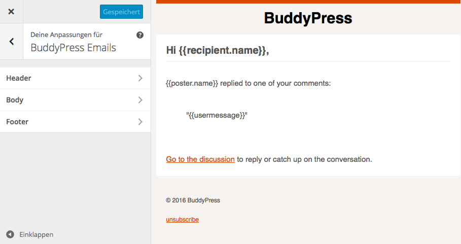 BuddyPress - E-Mail bearbeiten