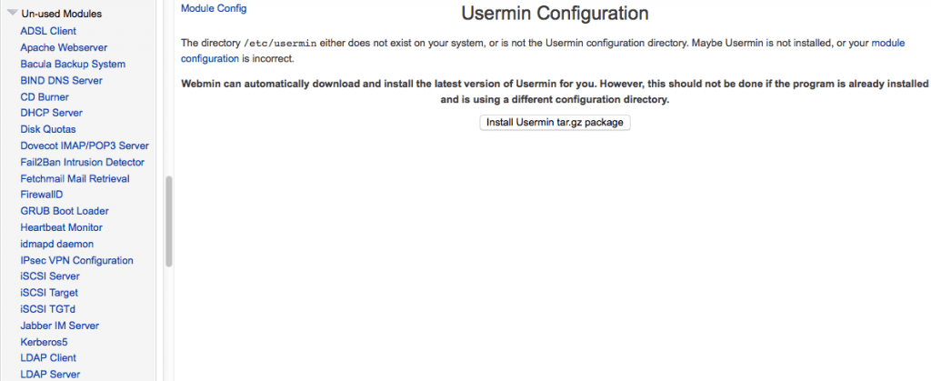 Webmin - Installation Usermin