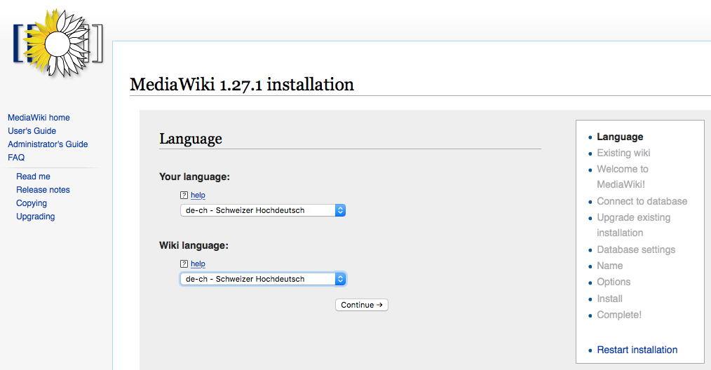 MediaWiki Installation - Sprachauswahl