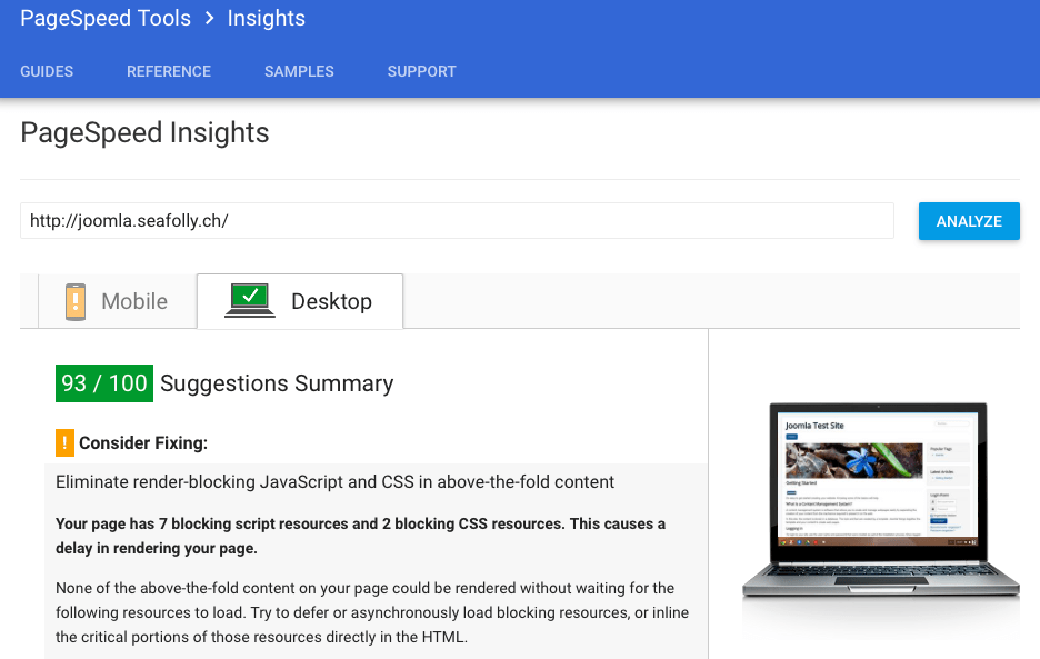 Google Page Speed - mit Cache