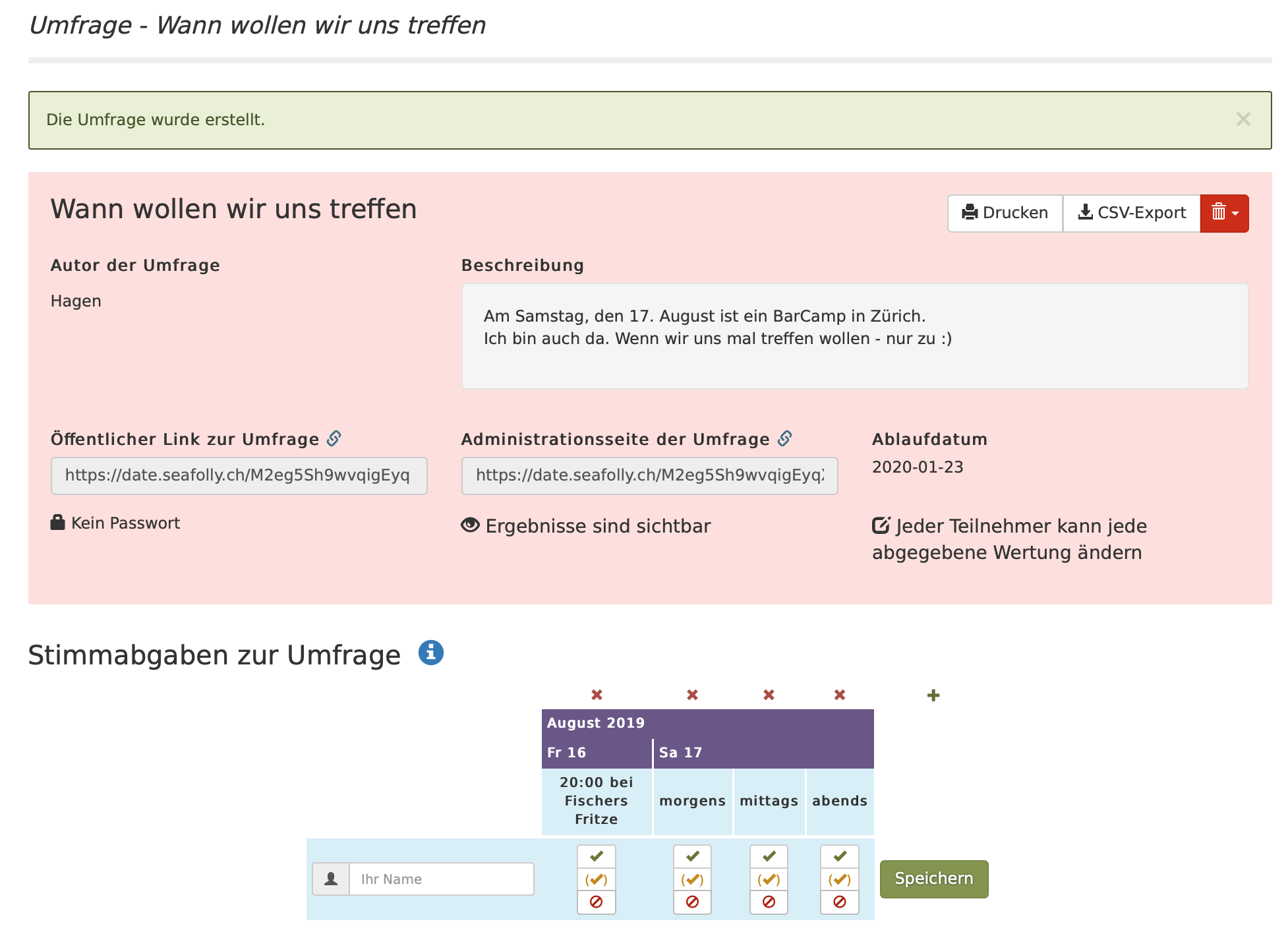 Fertige Terminumfrage